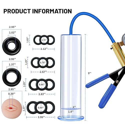 condoms without spermicide or lubricant Male Enhancement Pump System 9 x 1.75 inch Cylinder,with Gauge,with a  Lifelike Vagina Sleeve & 11PCS Penis Rings Set,Sex Toys - Pumps &  Enlargers,Penis Male Sex Toys in Saudi Arabia