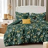 Faincy Duvet Cover Queen Size - Green Christmas Elk Deer Gold Snowflake White Floral Leaf Pattern Reversible Soft Microfiber Comforter Cover - New Year Gift Modern Bedding Set for Women Men 3Pcs 90X90