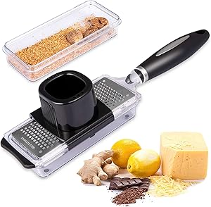Lemon Zester Cheese Grater with Storage Container, Premium Stainless Steel Multifunction Grater,Sharp for Nutmeg,Perfcet Kitchen Tool for Mini Ginger,Chocolate,Vegetables, Fruits