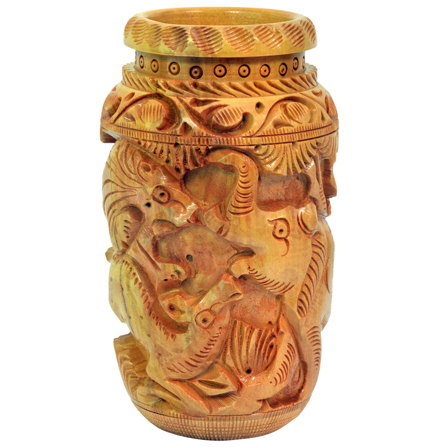 Craft Trade Hand Carved Wood Pen Holder for Desk Organizer for Home School Office Supplies Pencil Cup Pot Storage Box Suitable for Stationery - Camel