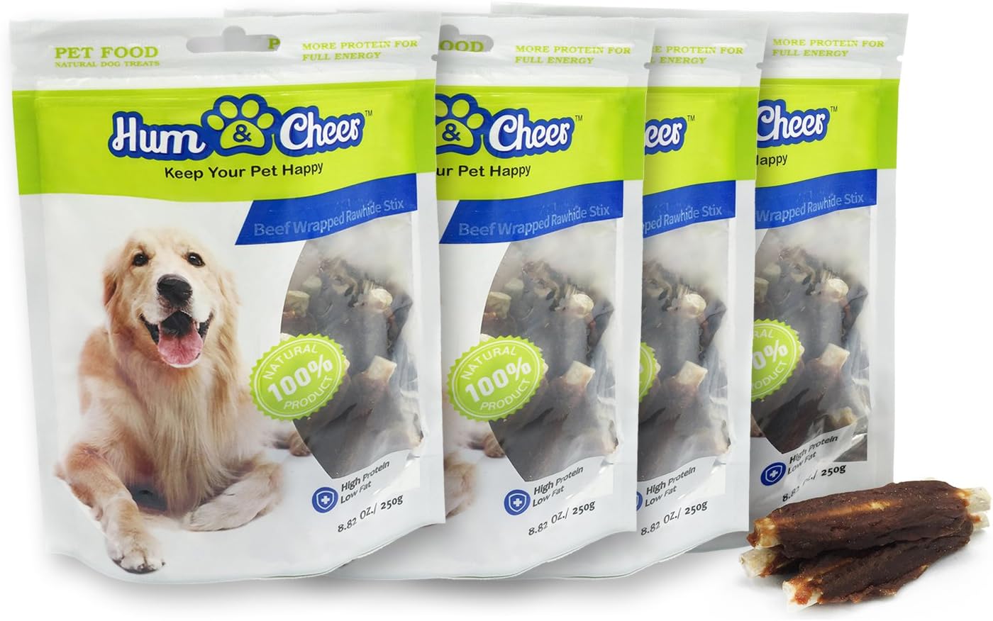 Hum Cheer Dog Treats Puppy Chews Training Snacks, Beef Wrapped Rawhide Stix