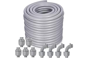 Feotech 1 Inch 100 FT Non Metallic Liquid-Tight Conduit and Connector Kit - Includes 5 Straight and 4 Angle Fittings for Electrical Wiring