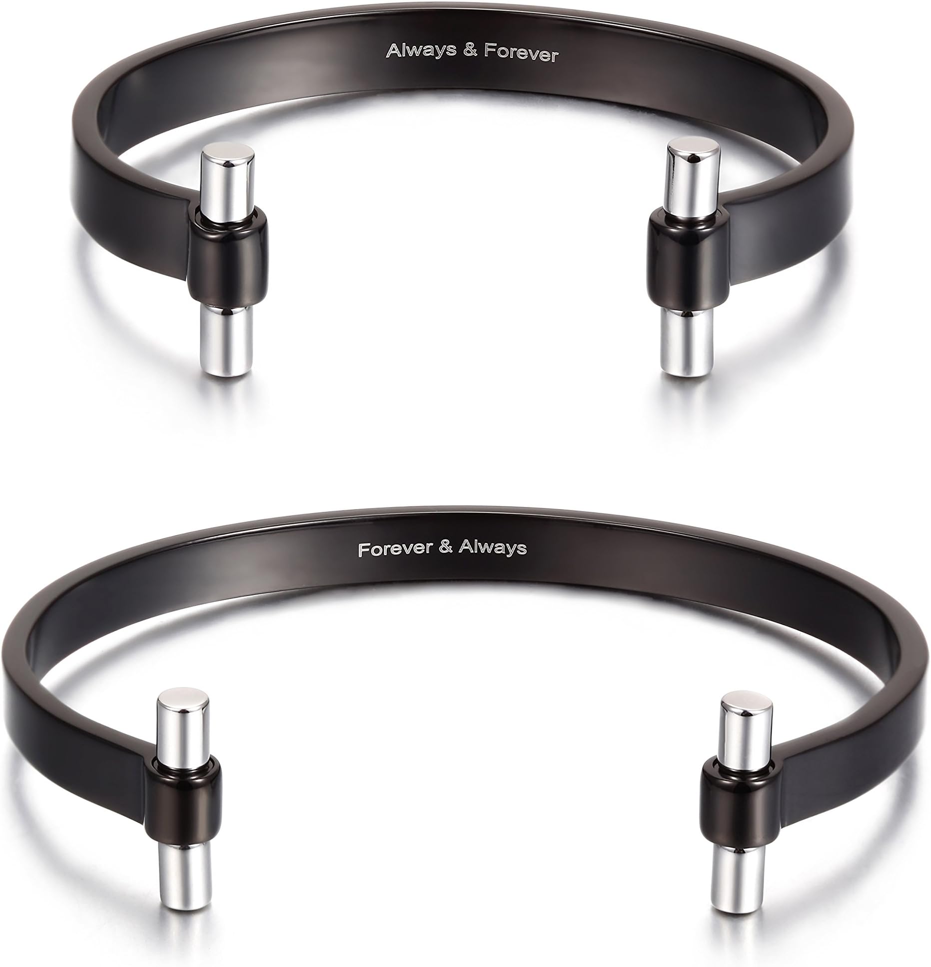 JINBAOYING Black White Bracelets His and Hers Couples Bracelets Stainless Steel Plated Bangle Cuff Bracelet Jewelry Gift for Him Her