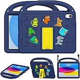 AGROMI Kids Case for iPad(A16) 11th Generation 11 Inch 2025/iPad 10th Generation 10.9 Inch 2022, with Anti-Slip Handle/Foldable Stand/Shoulder Strap, Shockproof Kids iPad 11th/10th Gen Case Navy Blue