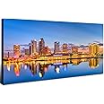 Florida Skyline Wall Art USA City Canvas Poster for Living Room Decorations Tampa Cityscape Picture Modern Office Wall Decor Blue Night Skyscraper Downtown River Reflection Painting Artwork 20x40”