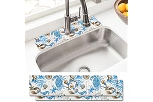AQUOECHD Sink Faucet Absorbing Mat, 2 Pack Drying Mat Around Faucet Sink Splash Guard Behind Faucet Sinkmat For Kitchen Bathroom Island Rv 15 * 5.5 Inch (60 * 14 cm)