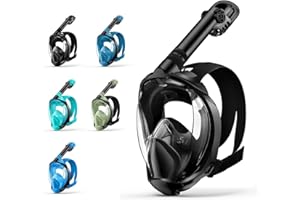 ZENOPLIGE Full Face Snorkel Mask, Snorkeling Gear for Adults Diving Mask Anti Fog Premium Innovative Safety Breathing System, 180 Panoramic Foldable Anti Leak Swimming Mask with Detachable Camera Mount