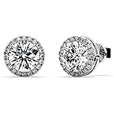 Moissanite Stud Earrings for Women Halo Solitaire S925 Sterling Silver 18K Gold Vermeil for Wife Girlfriend Mom Gifts for Her Daughter on Birthday Wedding Anniversary