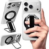 4-in-1 Phone Grip Stand for MagSafe,Loop Strap,Dual-Fold,360&deg;Rotate,Black | [5.5lbs Strong Hold] Removable Magnetic Ring Kickstand for iPhone Samsung&amp;Case with Anti-Drop Finger Strap,Portrait/Landscape