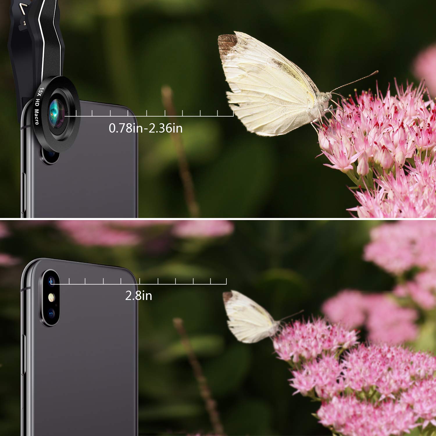 iPhone Lenses Kit - Universal 2 in 1 120°Wide Angle Lens & 15X Macro Lens, Cell Phone Camera Lens for iPhone 7/7 Plus/6s/6s Plus/6/5, Samsung Galaxy & More, Buy 1 Get 1 Free (Black)