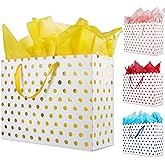 Plauthus 15.7" Extra Large Gift Bags for Presents with Tissue Paper for Birthday Party and Baby Shower (4 Pack, Gold, Rose Gold, Blue, Red metallic dots)