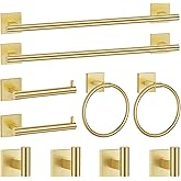Brushed Gold Bathroom Hardware Accessories Towel Bar Set, 10 Pieces Bathroom Towel Bar Holder Set, 23.6 Inch Stainless Steel Toilet Paper Holder Towel Racks for Bathroom Wall Mounted