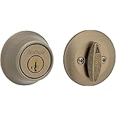 Kwikset 660 Deadbolt Lock, Antique Brass Round Exterior Keyed Front Entry Door, Pick Resistant SmartKey Rekey Security, Single Cylinder Dead Bolt