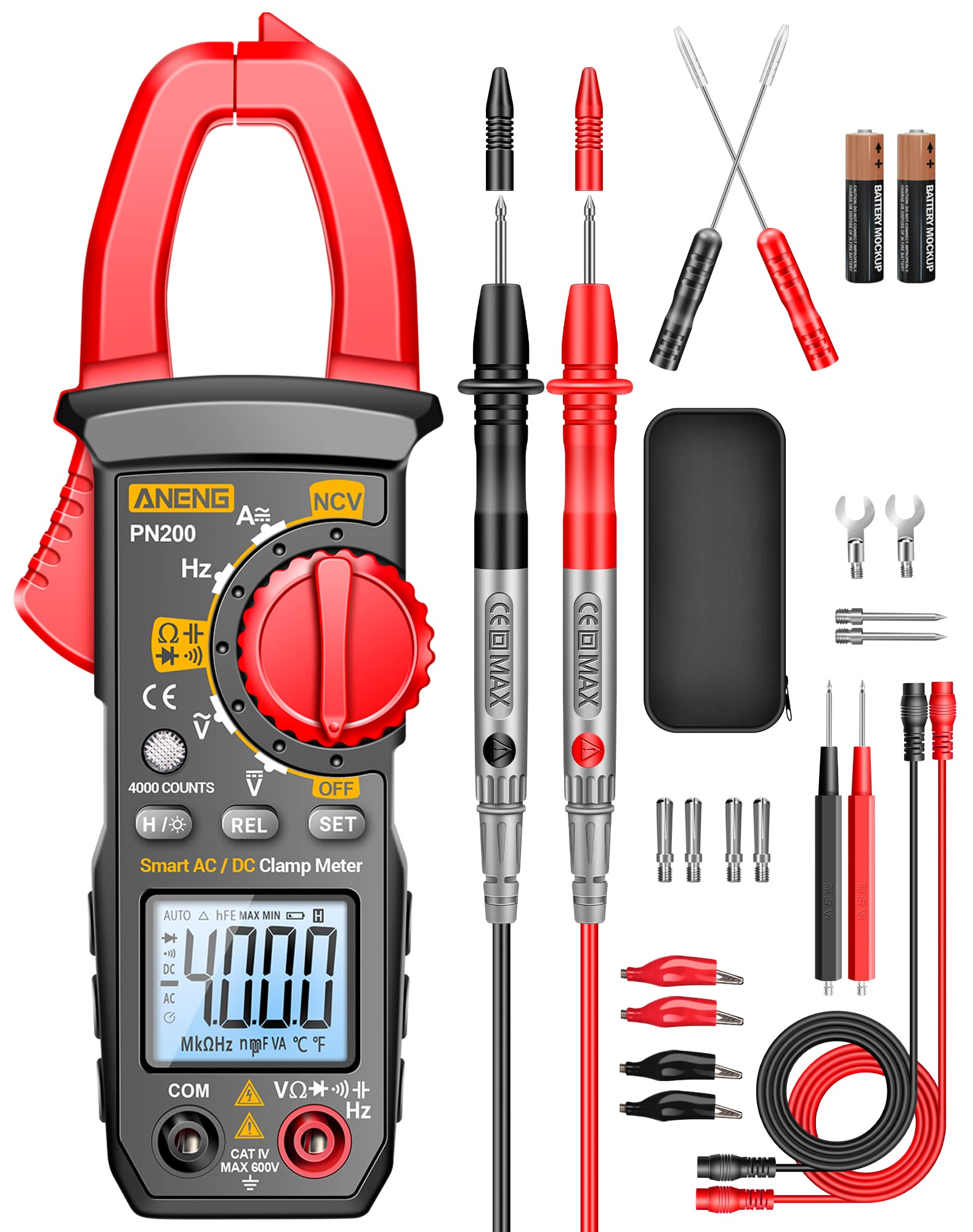 Photo 1 of ANENG Digital Clamp Meter Multimeter Tester with AC/DC Current,Voltage, NCV Amp Ohm Volt 4000 Counts Meter Measures Capacitance, Resistance, Diodes, Continuity Frequency Backlight Electrican Tools