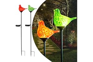 LaElvish Garden 2 Pack Solar Powered Garden Stake Lights Outdoor, Cute Animal Outdoor Figurine Lights Ornament Statue Decor for Pathway, Patio, Red & Green Bird