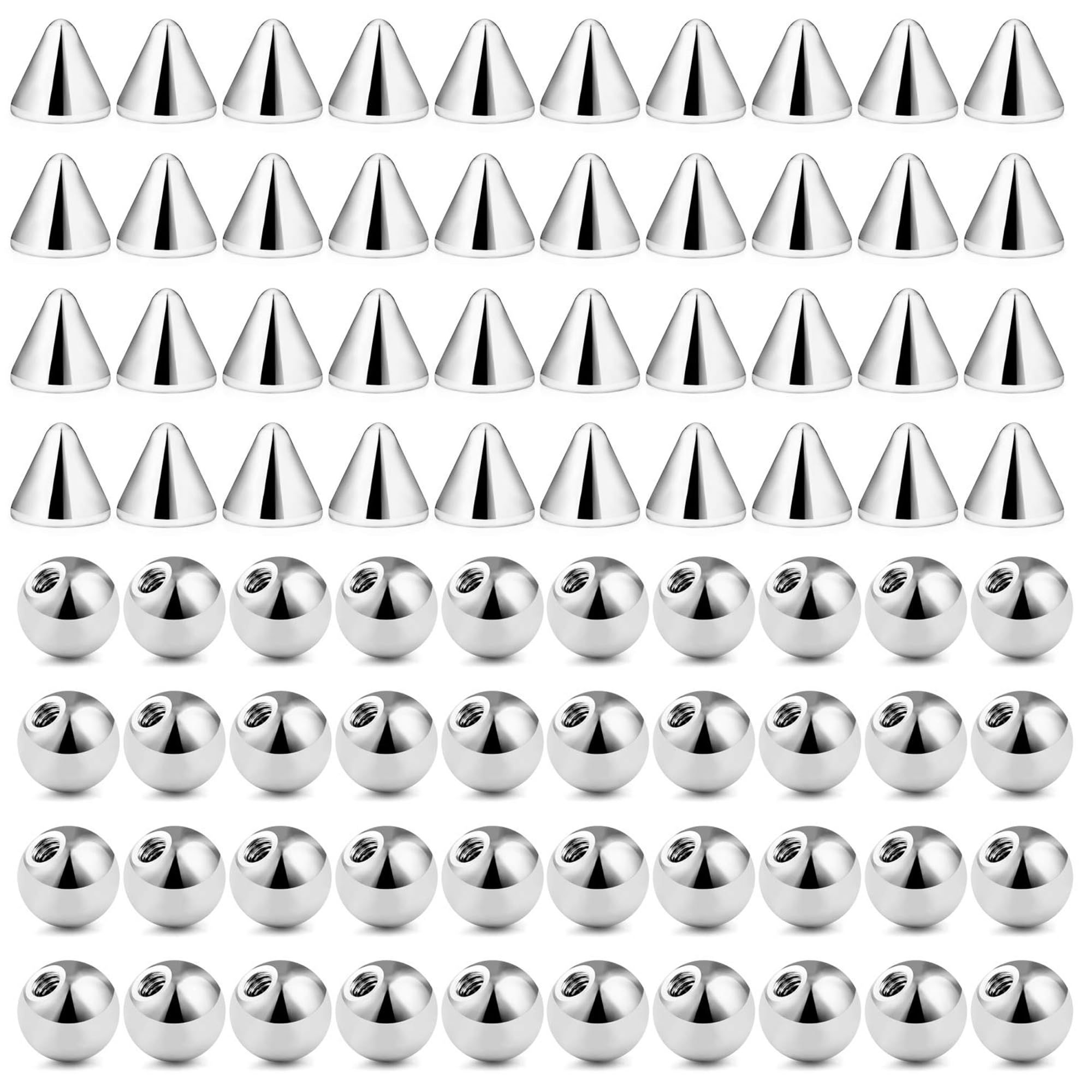 Photo 1 of 80pcs 16G 316L Surgical Steel Replacement Piercing Balls Spikes for Externally Threaded Piercing Jewelry Men Women Piercing Barbell Parts for Eyebrow Nose Ear Lip Tongue Nipple Navel Belly Body Jewelry
