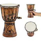GOGHOST Deep Carved Wood Djembe Drum African Drums, 4.5" x 8" | West African Styled Solid Mahogany Hand Drum with Goatskin Drumhead, Percussion Musical Instruments for Adults Beginners