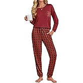 Ekouaer Womens Pajamas Set Long Sleeve Christmas PJ Sets Soft Lounge Set for Women Sleepwear Joggers with Pockets
