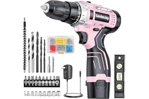 GardenJoy Cordless Power Drill Set: 12V Electric Drill with Battery and Charger, 65pcs Acessories, 3/8"Keyless Chuck, 2 Variable Speed, 24+1 Position, Compact Drill Driver Kit for Home & DIY Project