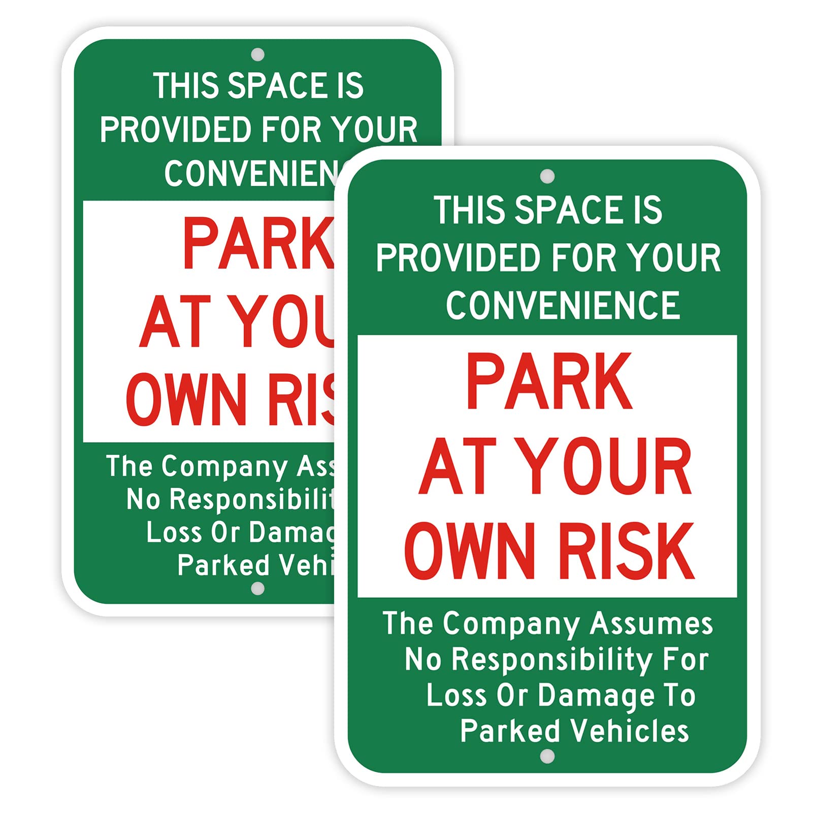 Phyabe 2 Pack Park at your Own Risk Sign Not Responsible for Accidents, 12 x 18 inch Rust Free Aluminum Sign, Weather Resistant, Waterproof, Durable Ink, Easy to Install
