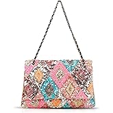 QTKJ Women's Multicolor Floral Boho-chic Straw Tote Handbag, One Size, Rectangular, Zipper Closure, Shoulder & Cross-Body Strap, Lightweight, Wear-Resistant, Checkpoint Friendly