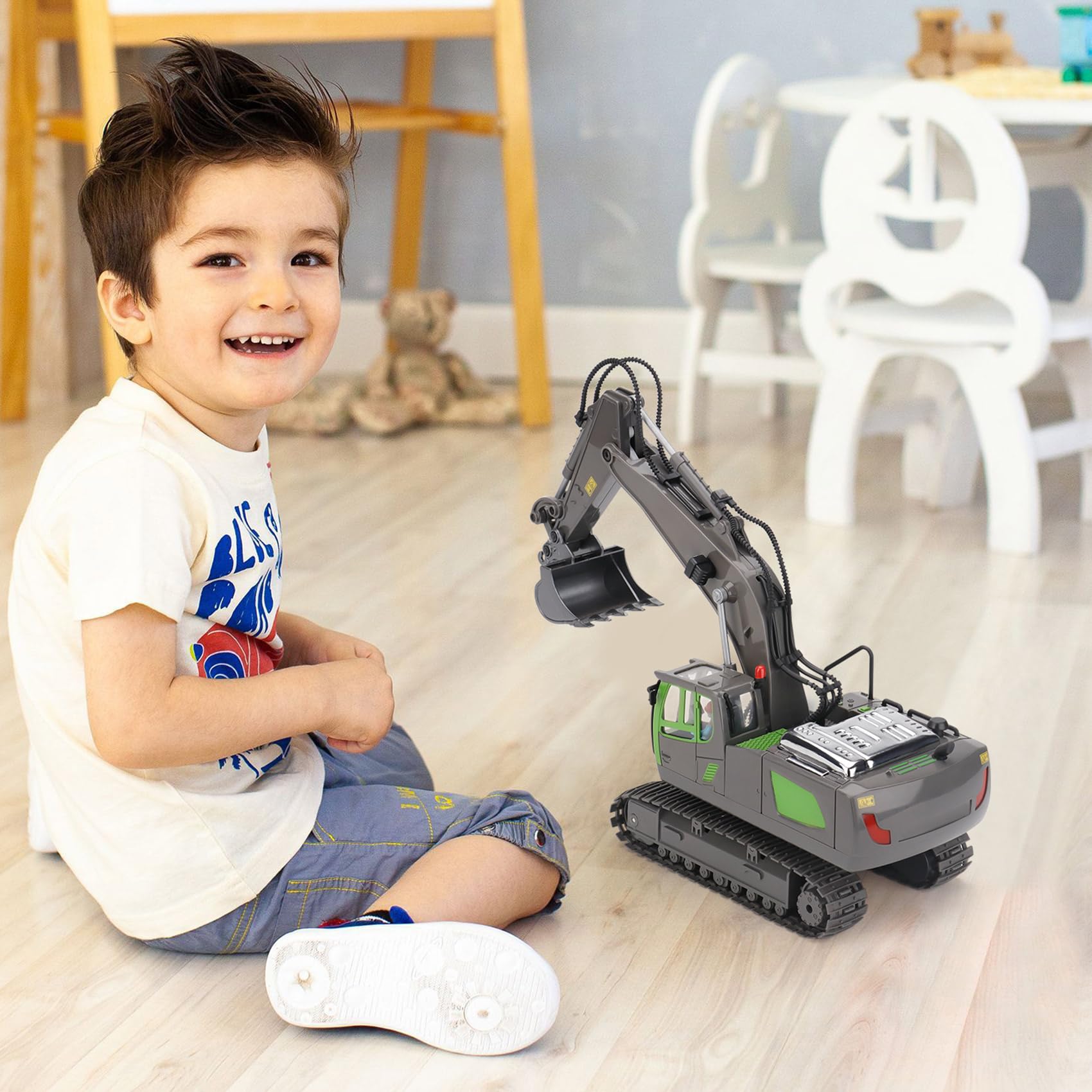 PREPOP Remote Control Excavator Toy for 6-12 yr Boys, Best Birthday Gifts for Kids 6 7 8 9 10 11 Year Old, Green