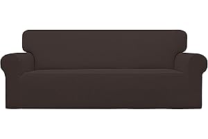 Easy-Going Stretch Sofa Slipcover 1-Piece Sofa Cover Furniture Protector Couch Soft with Elastic Bottom for Kids, Polyester Spandex Jacquard Fabric Small Checks (Sofa, Chocolate)