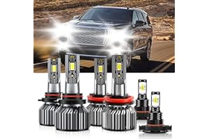 TXBILMOO Compatible For GMC Yukon 2015-2019 9005 H11 High/Low Beam 5202 Fog Light Bulbs, 600% Brightness 6500K White with Cooling Fan, Plug and Play, IP68 Waterproof Pack of 6