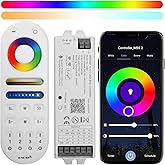 XXK LM091+WB5 WiFi Remote Controller Kit for RGB CCT RGBW Dimming LED Strip Lights, 4-Zone RF Wireless Control + DC12-24V 5-in-1 LED Controller Compatible with Alexa Google Home Smart Life Tuya APP