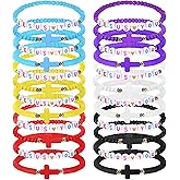 Maahongh 24 Pcs Jesus Bracelets, Jesus Loves You Bracelets Christian Bracelet Bulk Friendship Clay Bead Bracelet Bulk Stackable Elastic Inspirational Easter Gifts for Women Men
