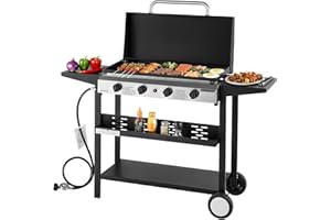 VEVOR Gas Griddle, 4-Burner Flat Top Grill, 29 inch Grill Plate Propane Griddle with Wheels, Lid, 28000 BTU Outdoor Flat Top 
