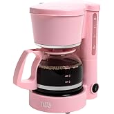 Tasty 5-Cup Coffee Maker with Auto Pause &amp; Pour, Reusable Filter, Easy View Water Reservoir and Warming Plate, Glass Carafe, Compact Brew &amp; Drip Coffee Maker, 5-Cup, Pink