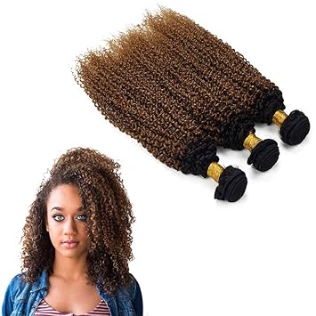 Peruvian Hair Kinky Curly Weave Human Hair Bundles Ombre T1b 30