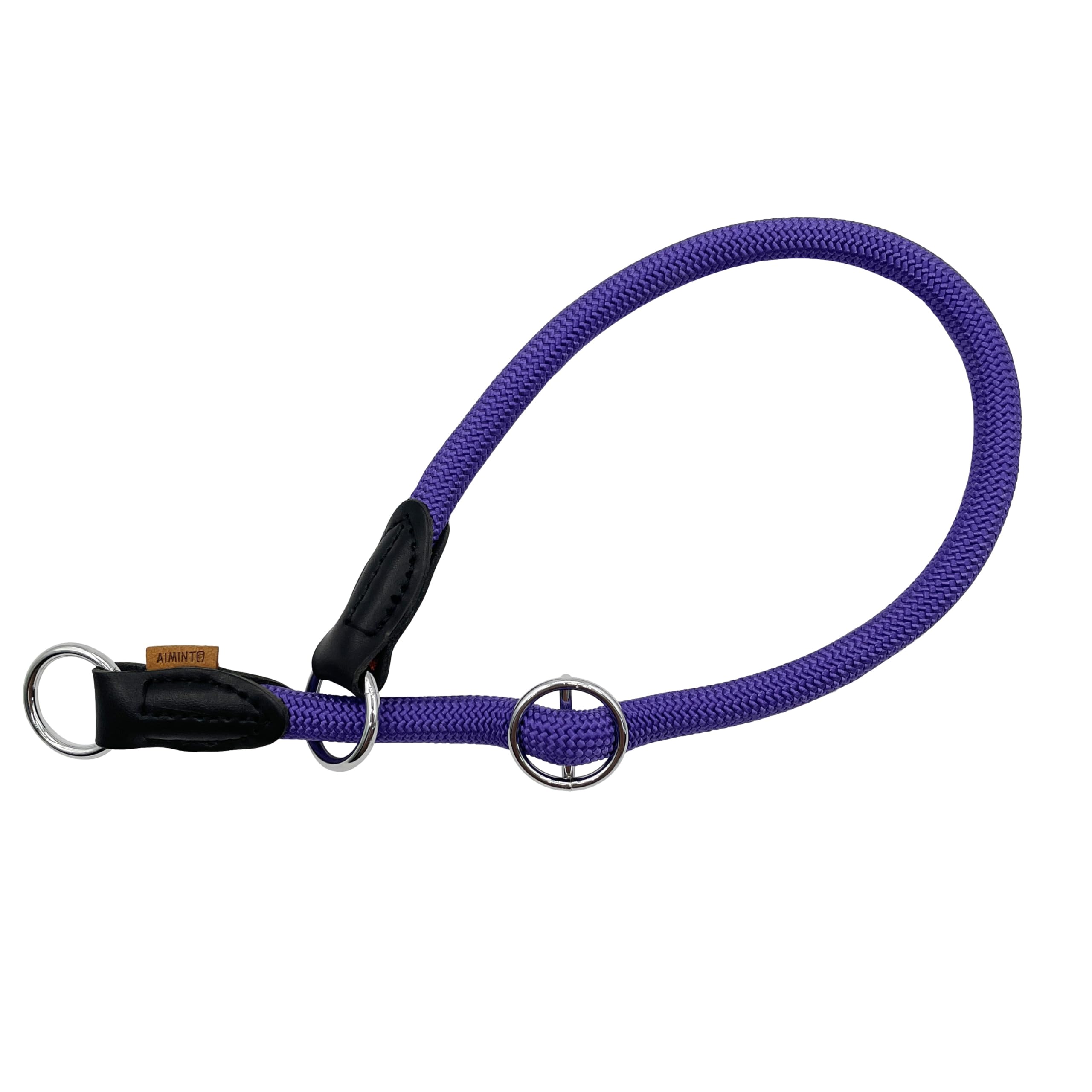 Aiminto Braided Collar, Pro Training Dog Collar, No Pull Round Martingale Collar, Slip Collar with Slidable Stop Ring - Ideal for Medium Dogs (M+(1/2") - 18" Long, Purple)