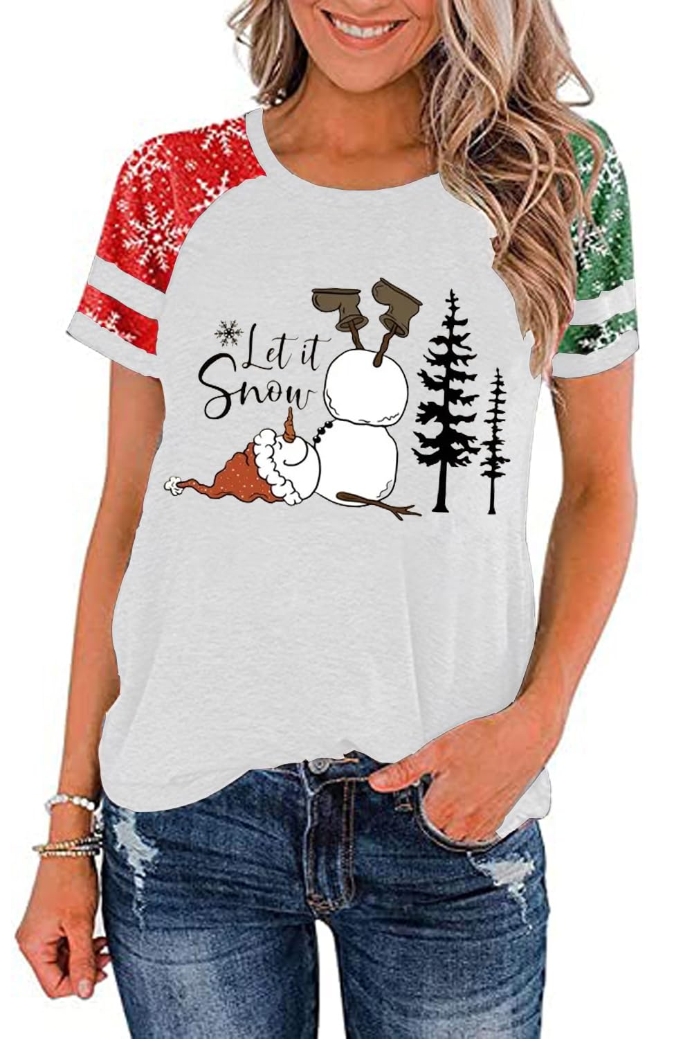 Ovazly Christmas Shirt for Women Raglan Sleeve