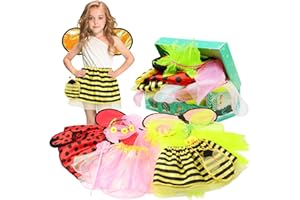Toycost Girls Princess Dress up Trunk Ladybug, Bee, Butterfly, Green Fairy Role Play Costume Set for Little Girls Toddler Aged 3-7