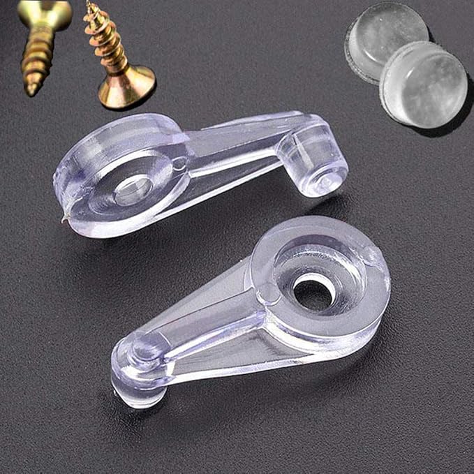 Glass Door Retainer Clips Kit, Plastic, Clear, Offset 4mm, with Screw