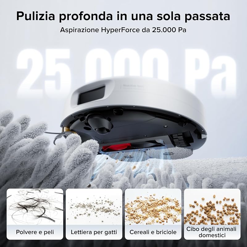 Qrevo 2 Pro Set Robot Aspirapolvere Lavapavimenti 25.000Pa, Bianco