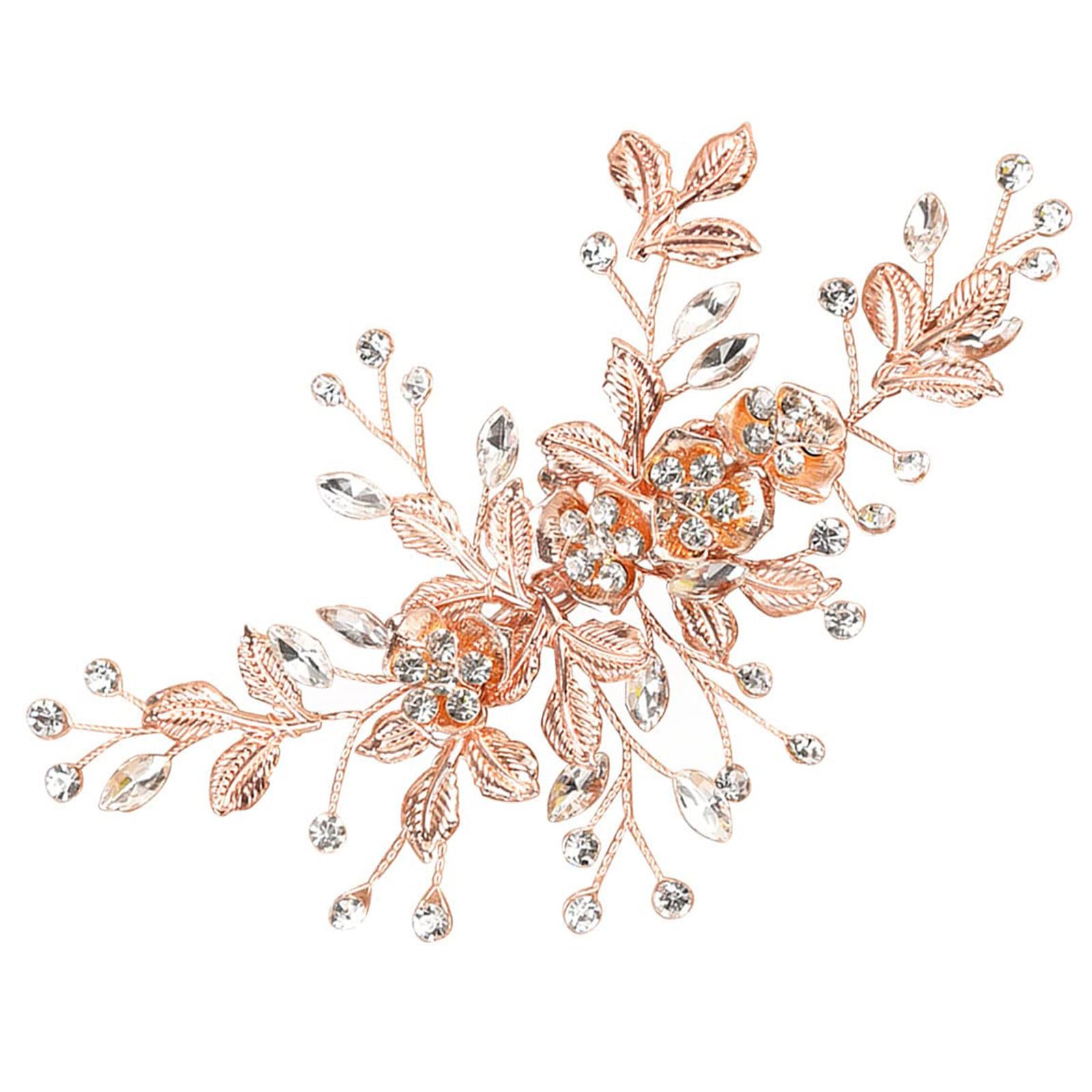 Wedding Hair Clip Hair Accessories for Women Handmade Flower Rhinestone Headpiece Hair Pins for Bridal Bridesmaid Girls (Rose Gold)