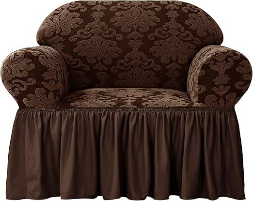 Amazon Com Chun Yi Stretch Sofa Slipcover 1 Piece Fitted Damask Elegant Armchair Cover 1 Seater Coat All Purpose Universal Furniture Protector With Skirt Small Chocolate Home Kitchen