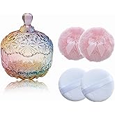 Qopoto 5 Pieces Large Body Powder Puff and Powder Container, Crystal Case for Dust Puff, Powder applicator with Box for Face and Body (Color, Crown)