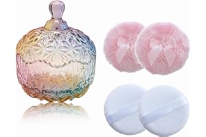 Qopoto 5 Pieces Large Body Powder Puff and Powder Container, Crystal Case for Dust Puff, Powder applicator with Box for Face and Body (Color, Crown)
