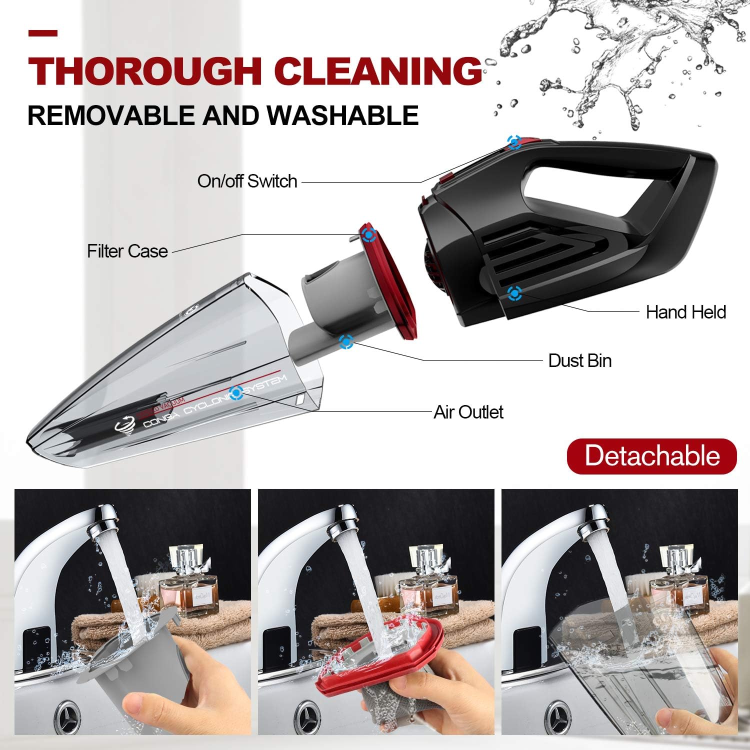 Bossdan Handheld Vacuum, Cordless and Portable Vacuum, 8Kpa Hand Vacuum with Powerful Suction, Wet and Dry use: Home & Kitchen