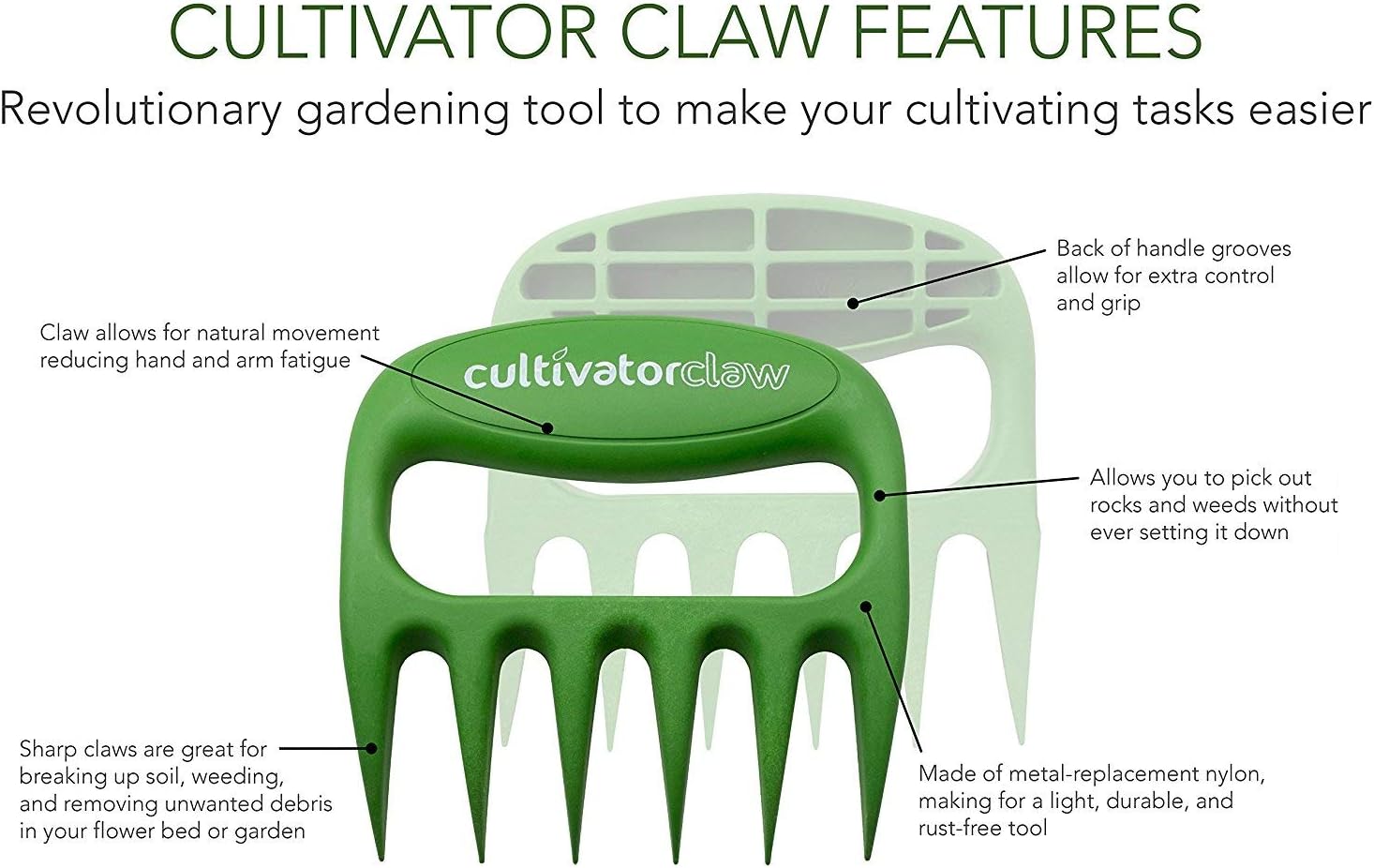 Bear Paws Cultivator Claw - Ergonomic Gardening Tools - Hand Held Garden Tool - Hand Rake - Strong Nylon Weeder - Manual Weeding, Aerating, Cultivating : Garden & Outdoor
