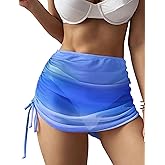 ZAFUL Women's Beach Cover Up Skirt Mesh Sheer Ruched Drawstring Short Swim Skirt Cover Ups for Swimwear