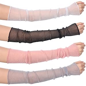 Aqohips 4 Pairs Women's Long Ultra-thin Lace Gloves, Lace Sun Sleeves | Fingerless Arm Sleeves for Party Outdoor Sport Activi