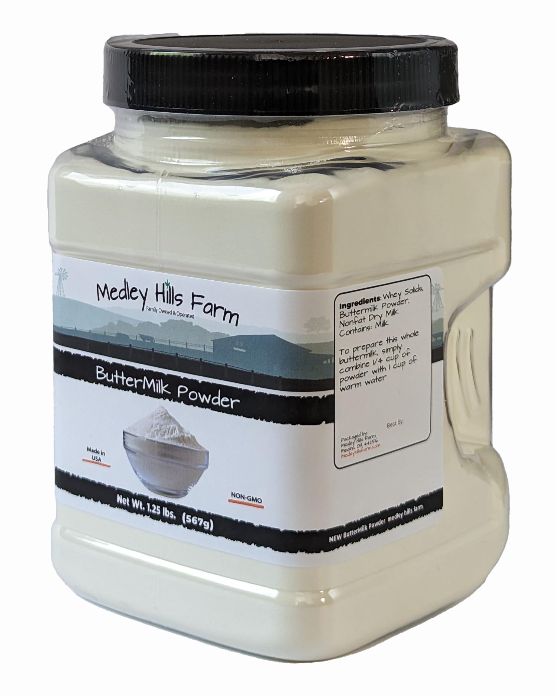Buttermilk Powder by Medley hills farm 1.25 lbs. in Reusable Container - Perfect powdered buttermilk for baking- Perfect for Bread, Biscuits, Pancakes, Salad Dressing - Non-GMO - Kosher - Made in USA