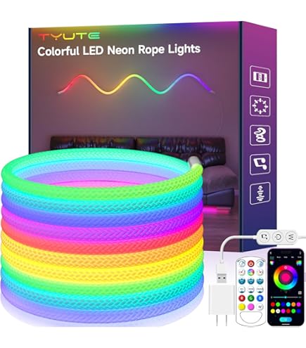 KANTUTOE Tira De Luces LED De Neón, Tira De Luz LED RGB De 13.1 Pies, Aplicación De Sincronización De Música De 24 V/control Remoto, Tira De Luces De Neón Impermeable IP67