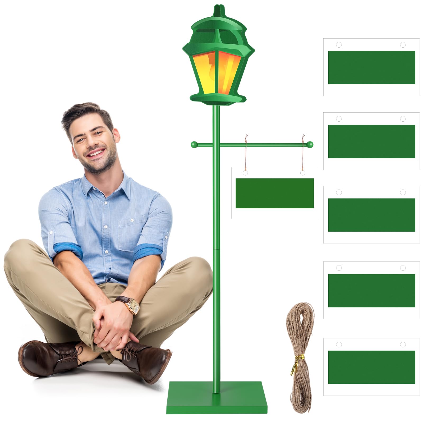 Photo 1 of Colingmill 3.3 Ft Green Street Sign Lamp Post Large Wooden Lamp Post with Street Sign Card Street Party Supplies for Toy Decor Friend Birthday Street Party Decoration
