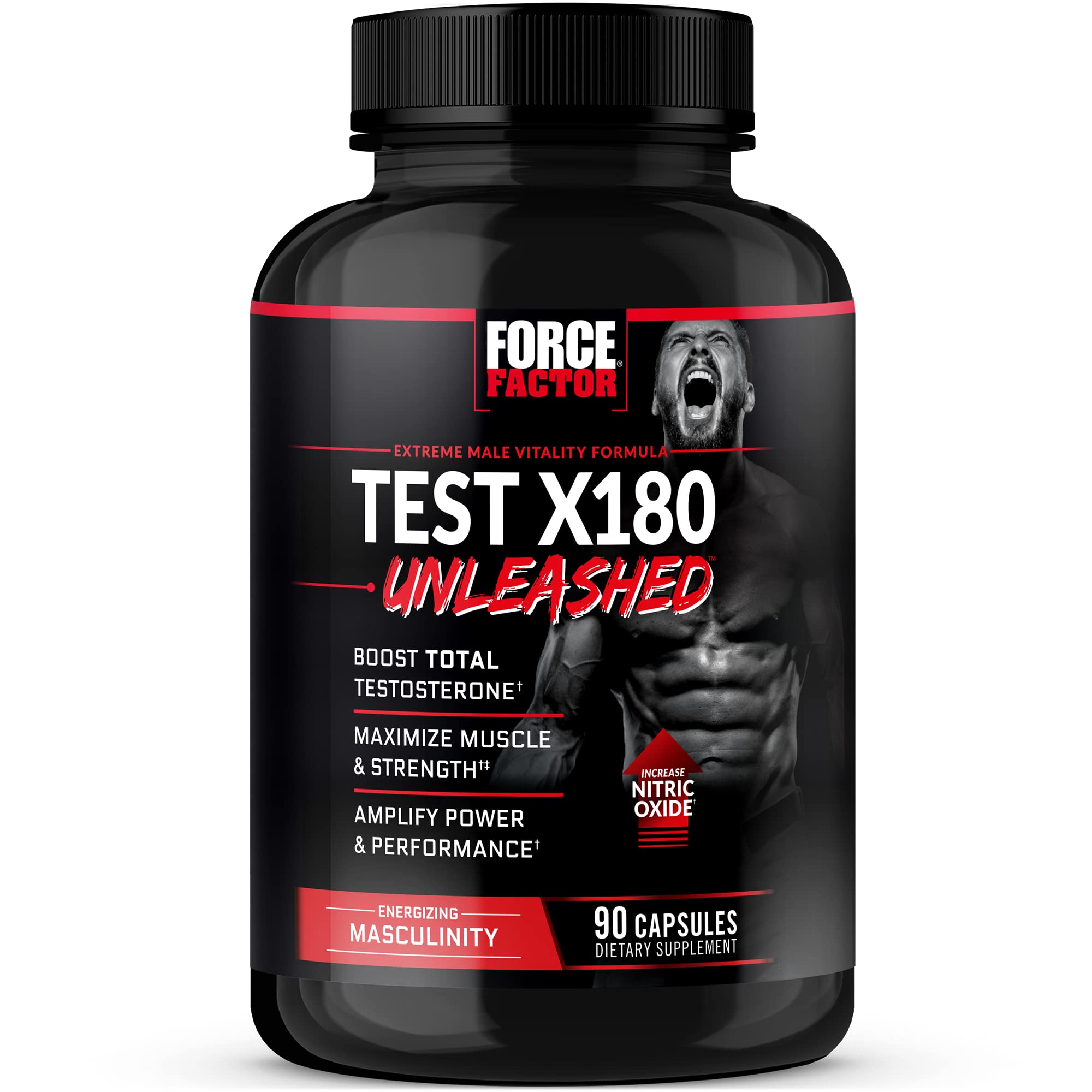 FORCE FACTOR Test X180 Unleashed Testosterone Booster for Men to Build Muscle, Increase Strength, and Improve Performance, Testosterone Supplement for Men’s Health, 90 Capsules